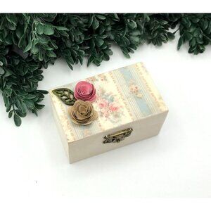 Decorative Small Wooden Trinket Box With Shabby Chic Floral Design with Paper ro